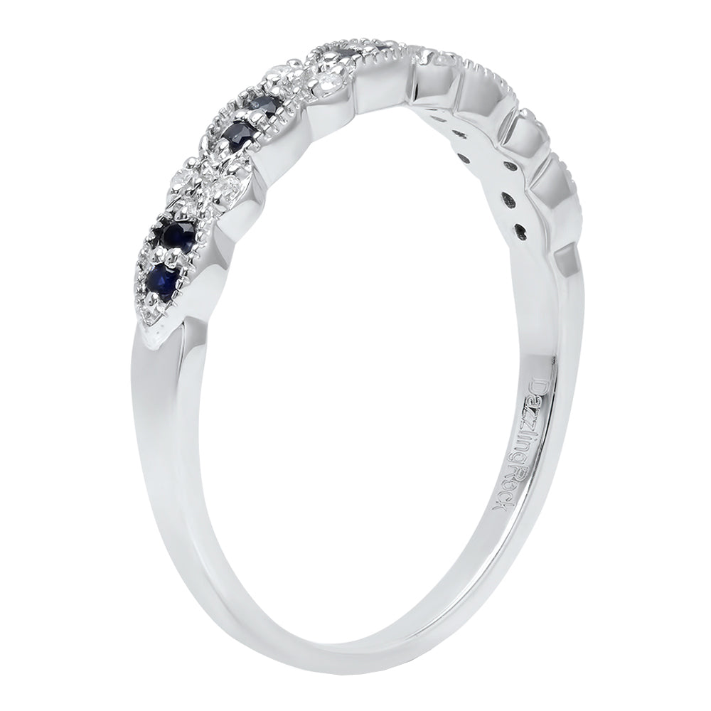Sterling Silver Round Blue Sapphire & White Diamond Ladies Anniversary Wedding Band