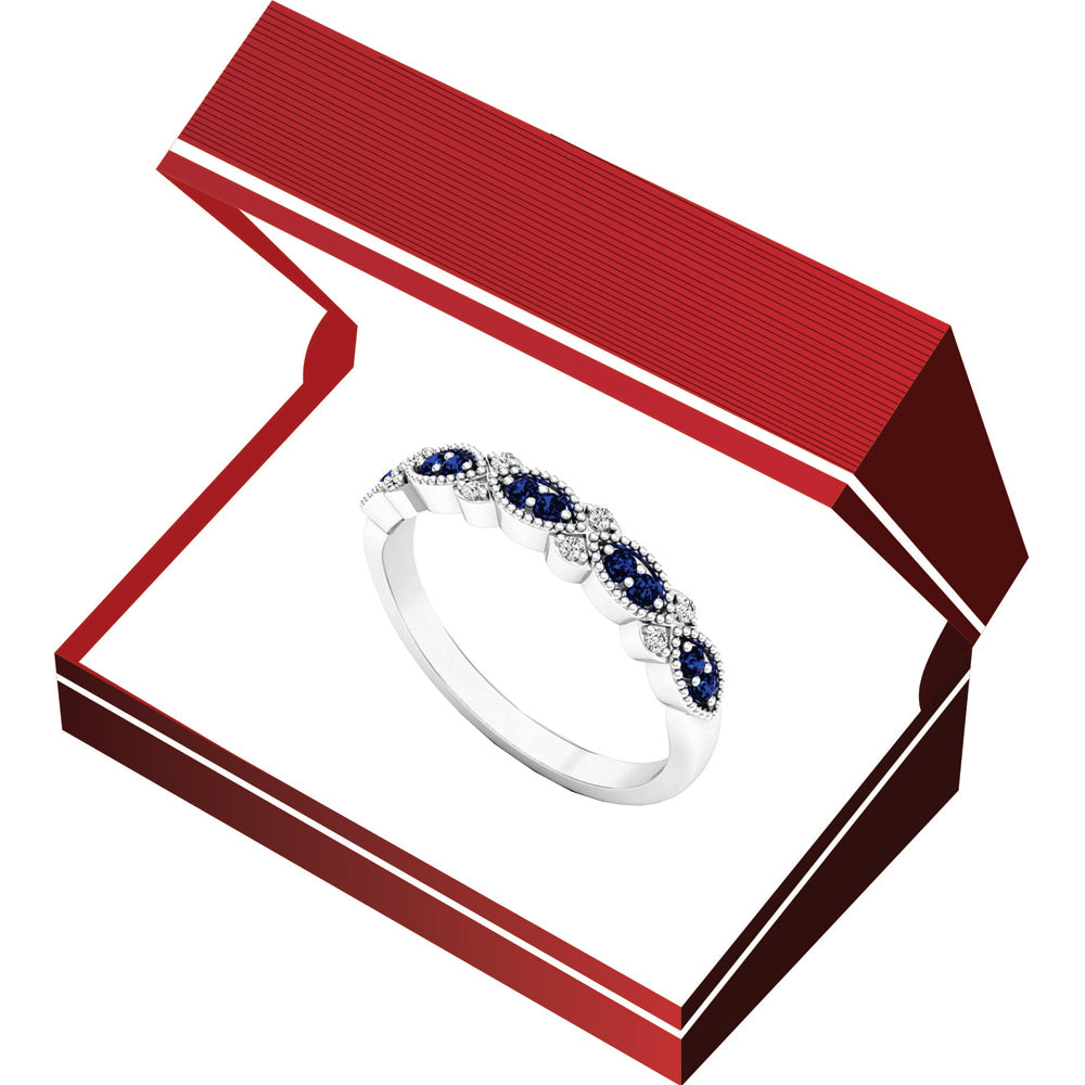 Sterling Silver Round Blue Sapphire & White Diamond Ladies Anniversary Wedding Band