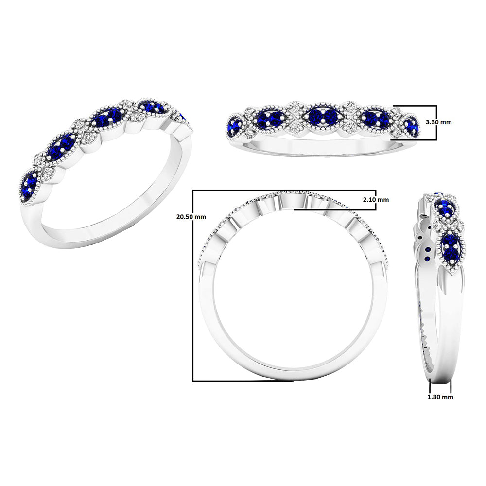 Sterling Silver Round Blue Sapphire & White Diamond Ladies Anniversary Wedding Band