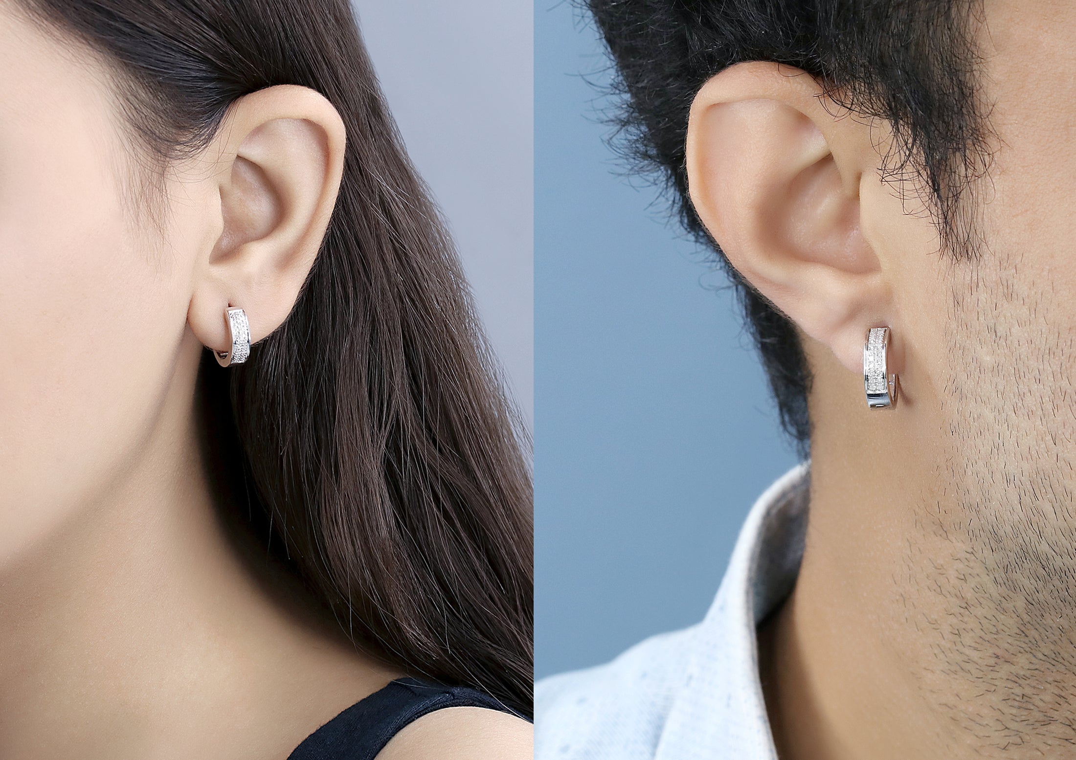 0.12 Carat (ctw) Sterling Silver Round White Diamond Mens Ladies Unisex Huggies Hoop Earrings