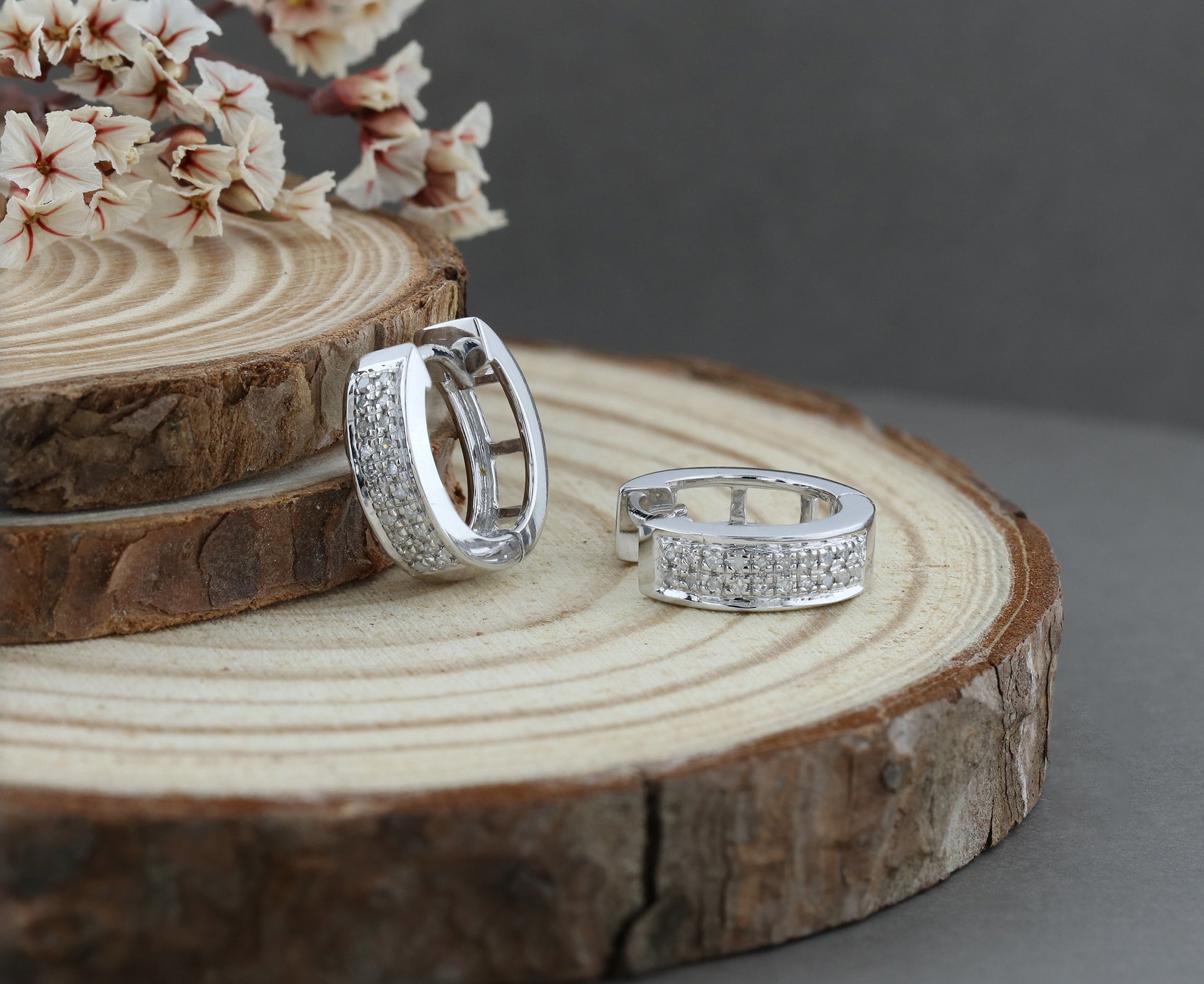 0.12 Carat (ctw) Sterling Silver Round White Diamond Mens Ladies Unisex Huggies Hoop Earrings