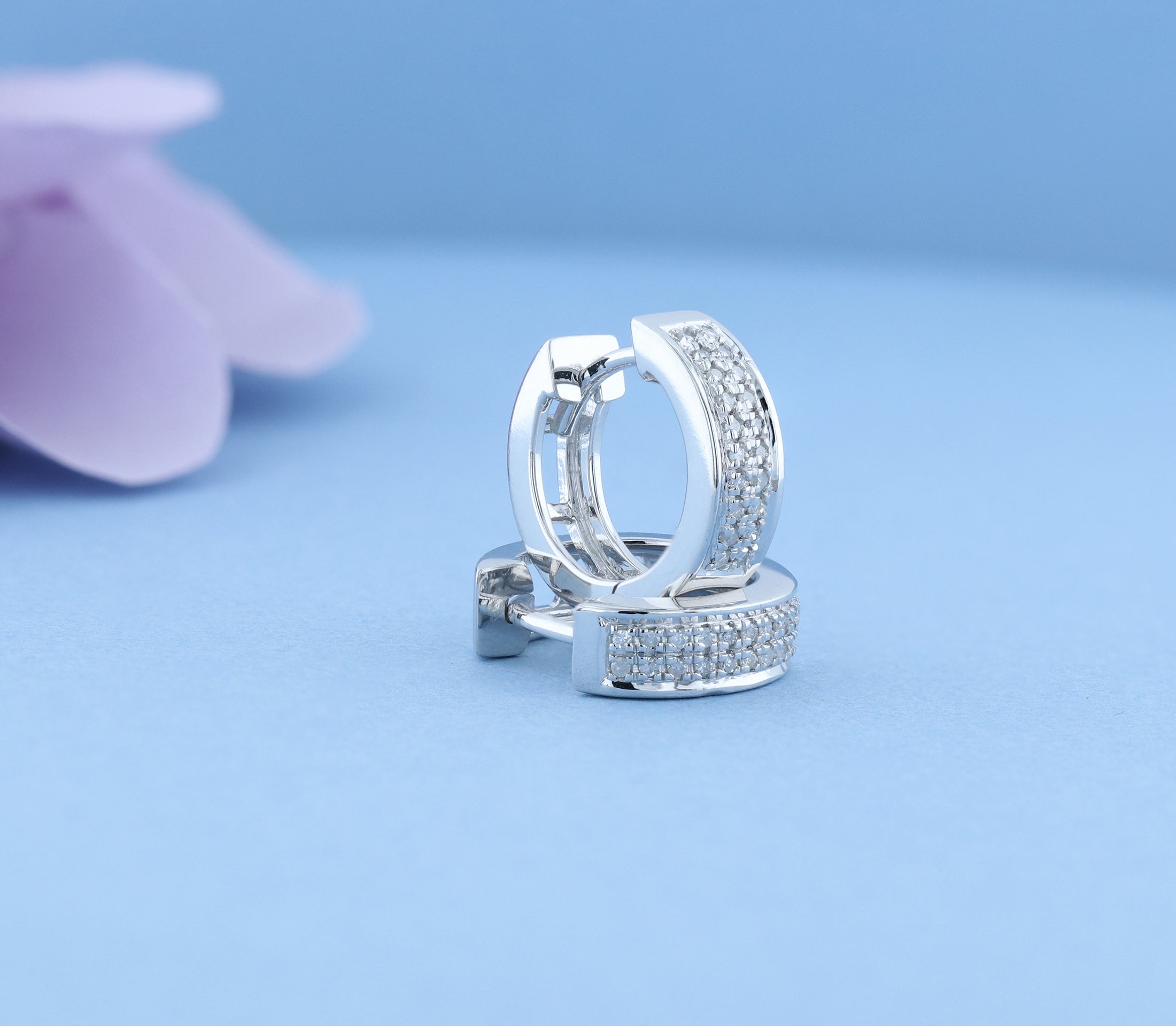 0.12 Carat (ctw) Sterling Silver Round White Diamond Mens Ladies Unisex Huggies Hoop Earrings