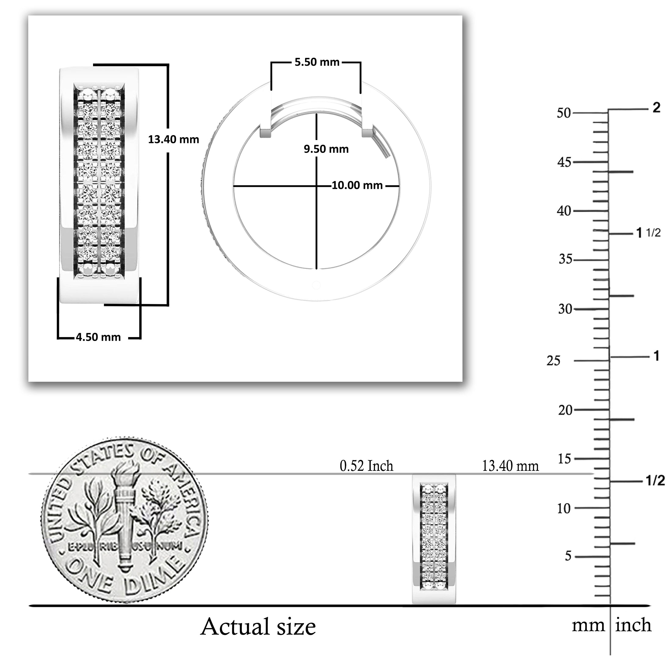 0.12 Carat (ctw) Sterling Silver Round White Diamond Mens Ladies Unisex Huggies Hoop Earrings