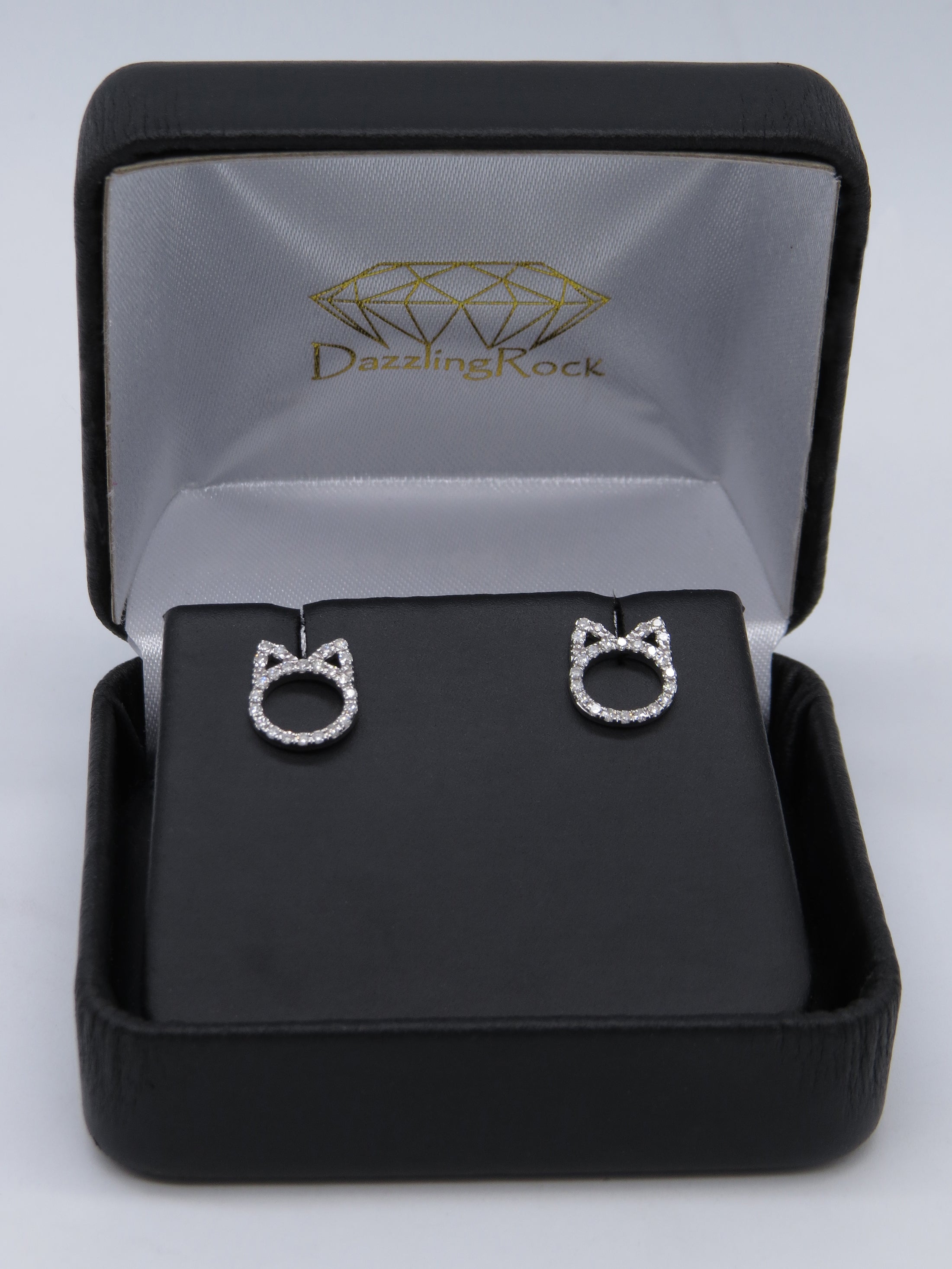 0.25 Carat (ctw) Round White Diamond Cat Ear Stud Earrings for Her (Color I-J Clarity I2-I3) in 925 Sterling Silver in Push Back