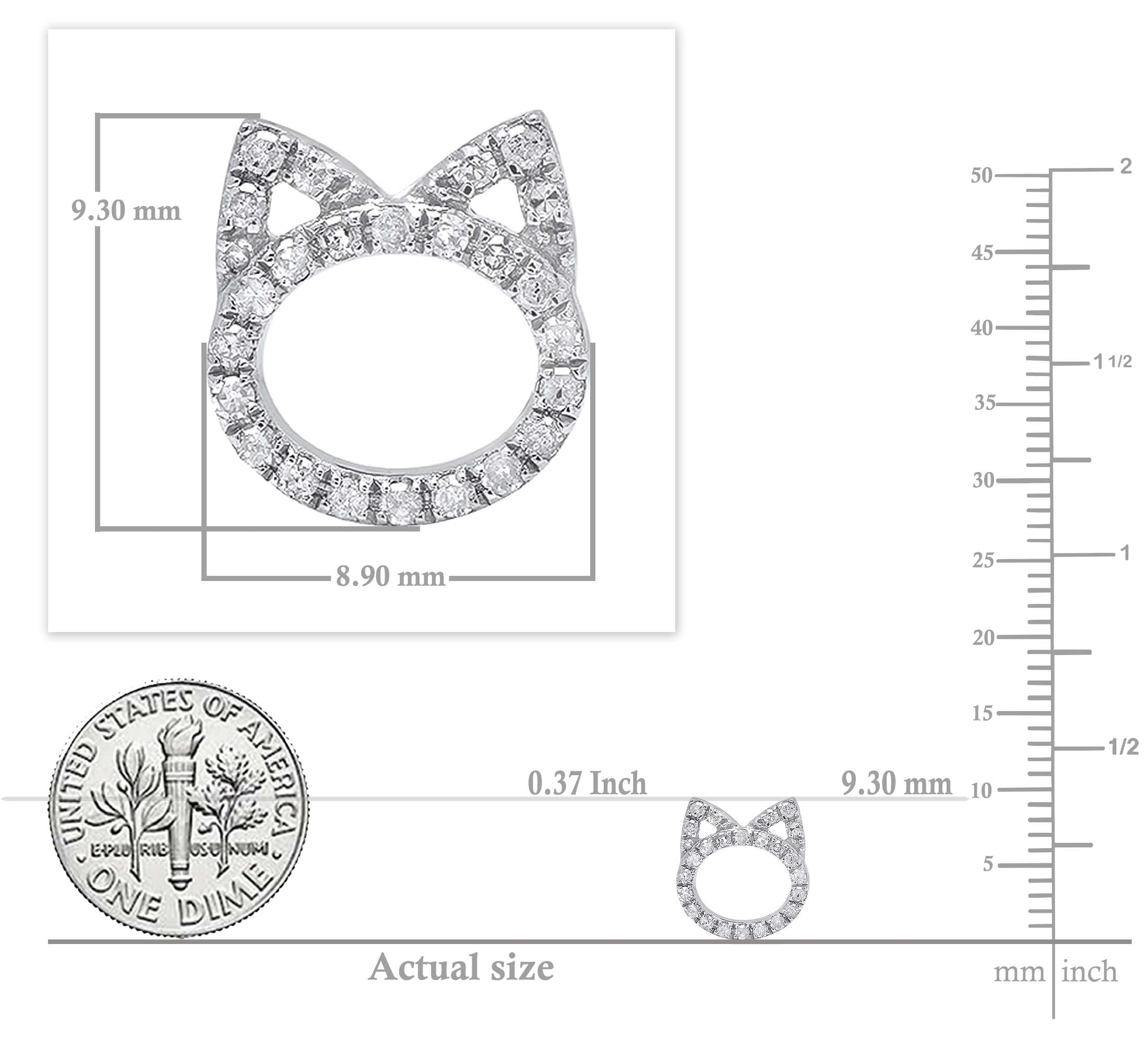 0.25 Carat (ctw) Round White Diamond Cat Ear Stud Earrings for Her (Color I-J Clarity I2-I3) in 925 Sterling Silver in Push Back