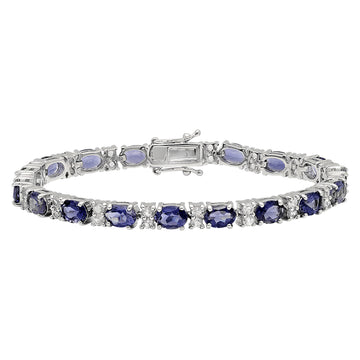 Sterling Silver Oval Iolite & Round White Topaz Ladies Tennis Bracelet