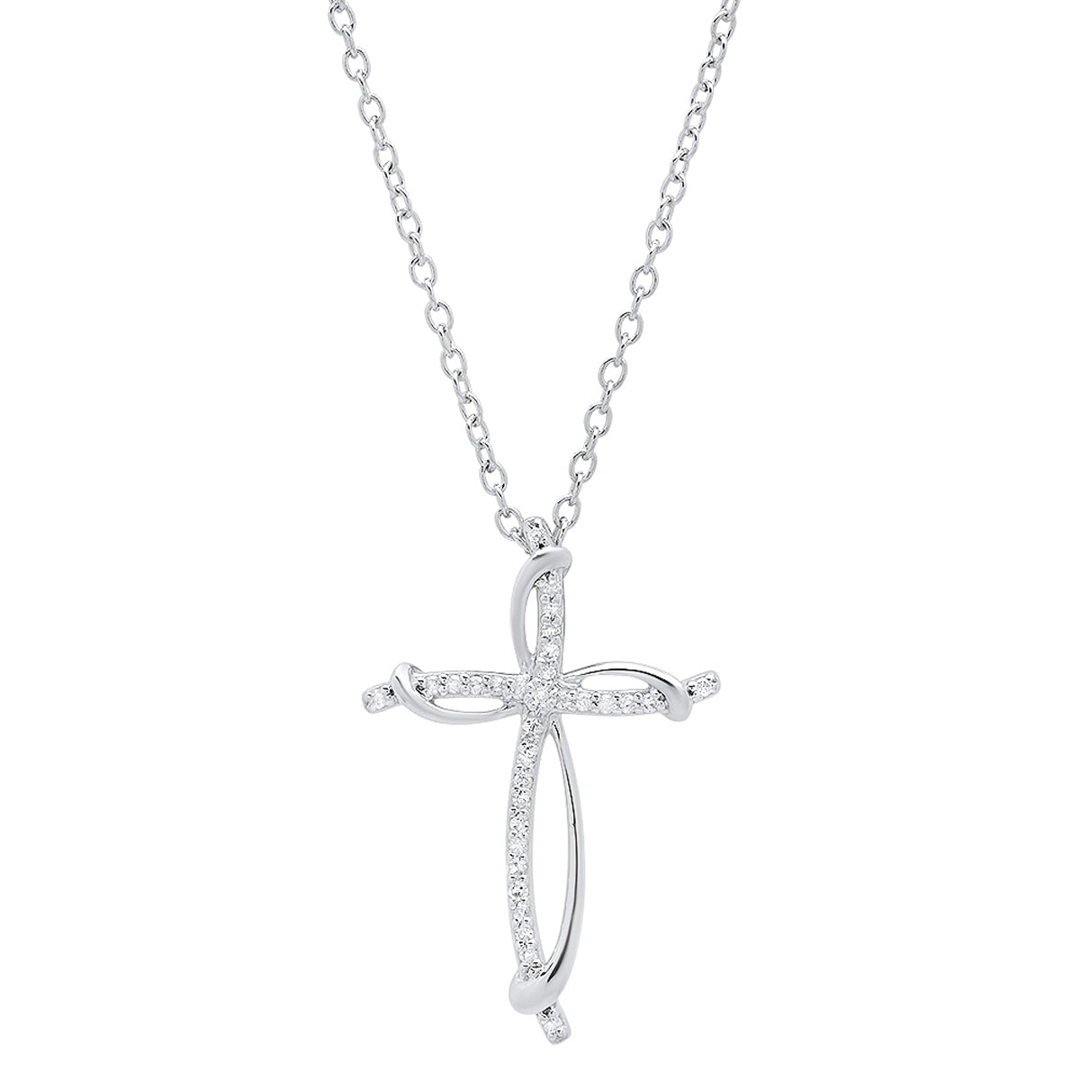 0.10 Carat (ctw) Sterling Silver Round Diamond Ladies Cross Pendant(Necklace) 1/10 CT (Silver Chain Included)