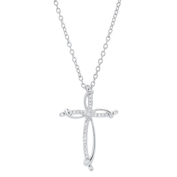 0.10 Carat (ctw) Sterling Silver Round Diamond Ladies Cross Pendant(Necklace) 1/10 CT (Silver Chain Included)