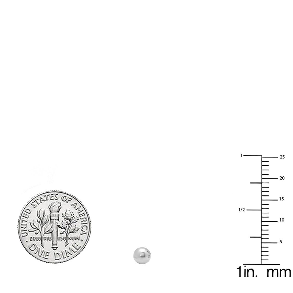 14K White Gold Ball 4 MM Stud Earrings with Silicone covered Gold Pushbacks