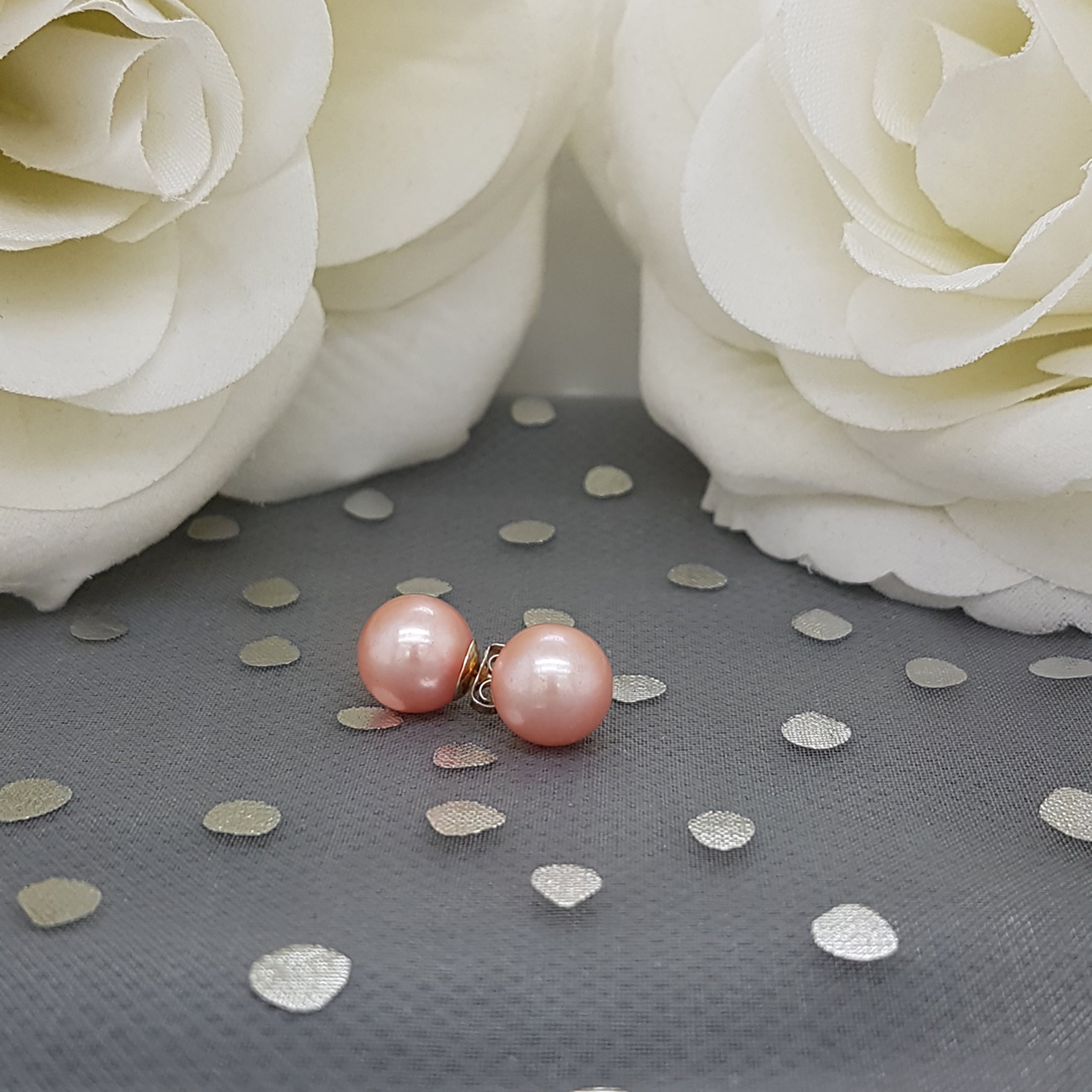 9mm Round Pink Pearl Ball Post Stud Earrings in 14K Yellow Gold in Screw Back