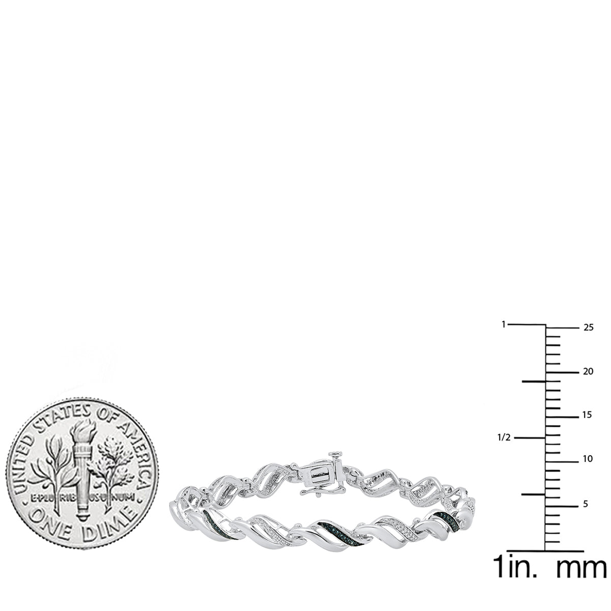 0.35 Carat (ctw) Sterling Silver Round Blue & White Diamond Ladies Infinity Tennis Bracelet 1/3 CT