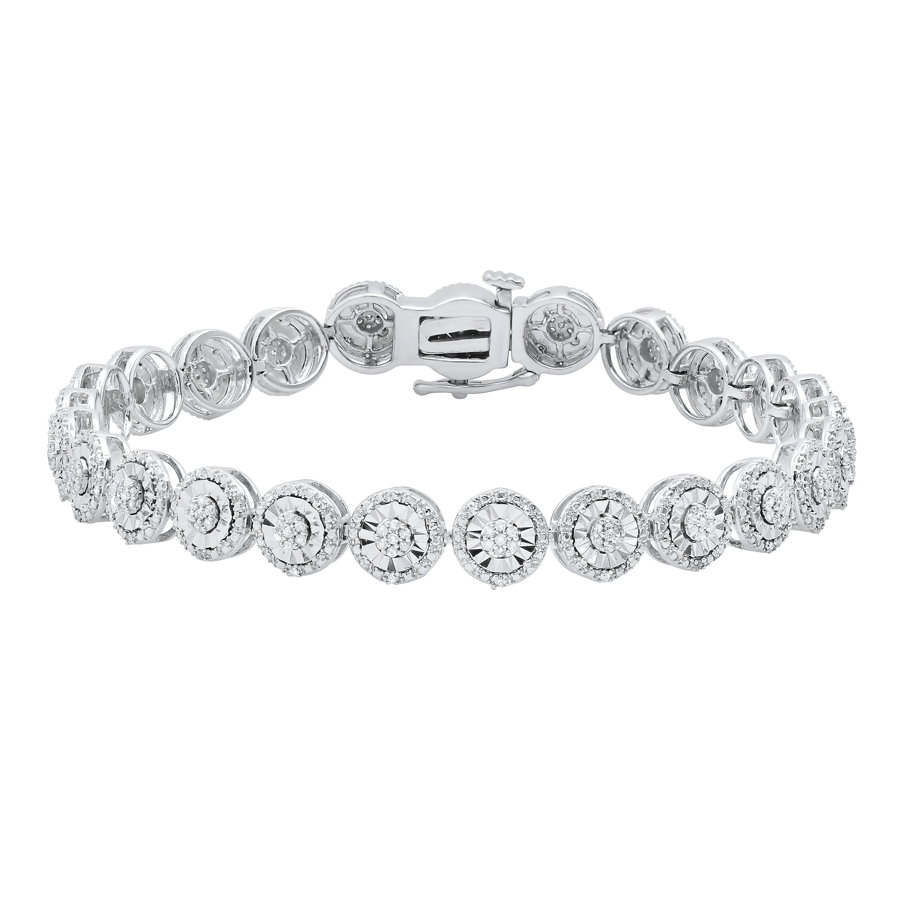 0.48 Carat (ctw) Round White Diamond Ladies Cluster Tennis Bracelet 1/2 CT Sterling Silver