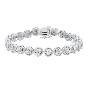 0.48 Carat (ctw) Round White Diamond Ladies Cluster Tennis Bracelet 1/2 CT Sterling Silver
