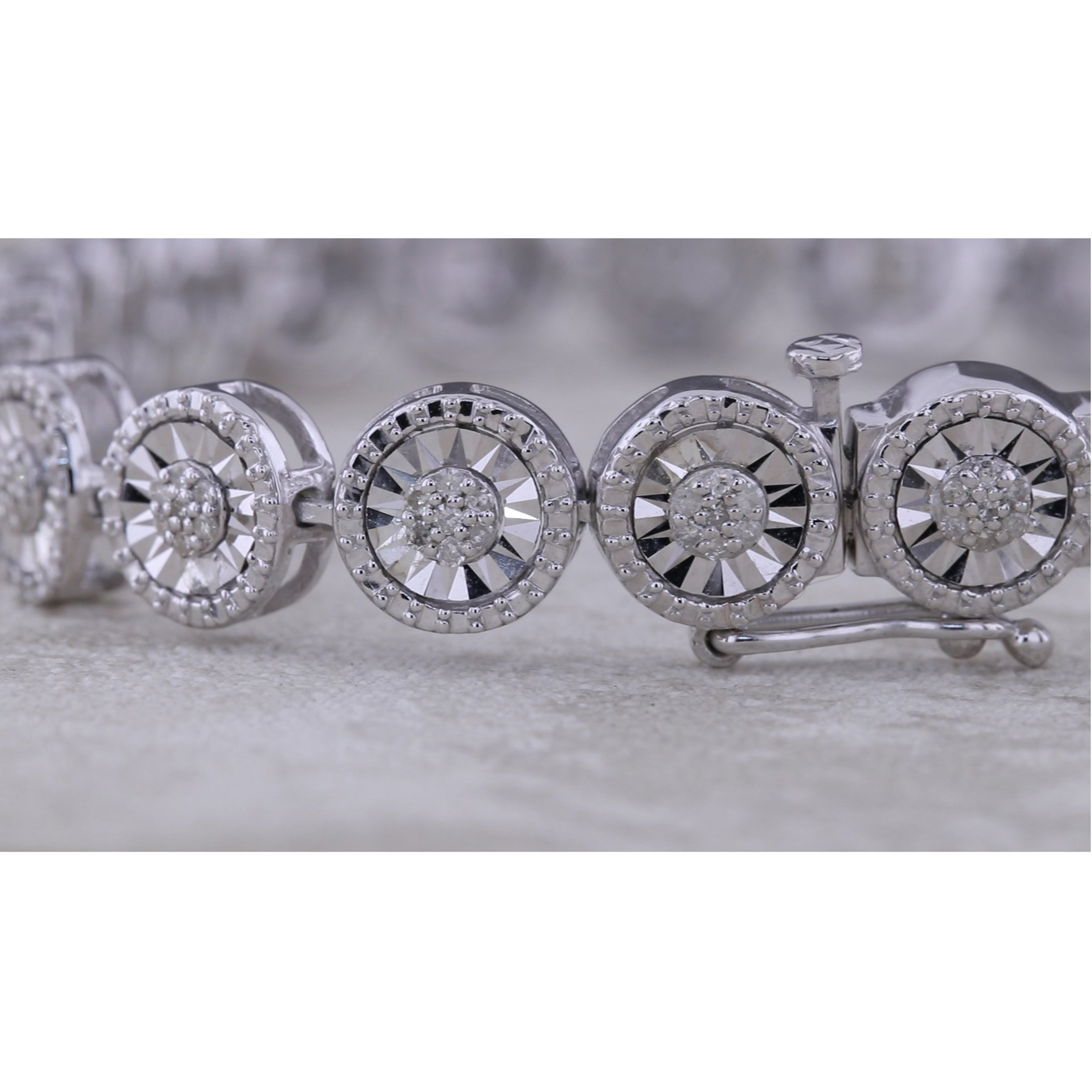 0.48 Carat (ctw) Round White Diamond Ladies Cluster Tennis Bracelet 1/2 CT Sterling Silver