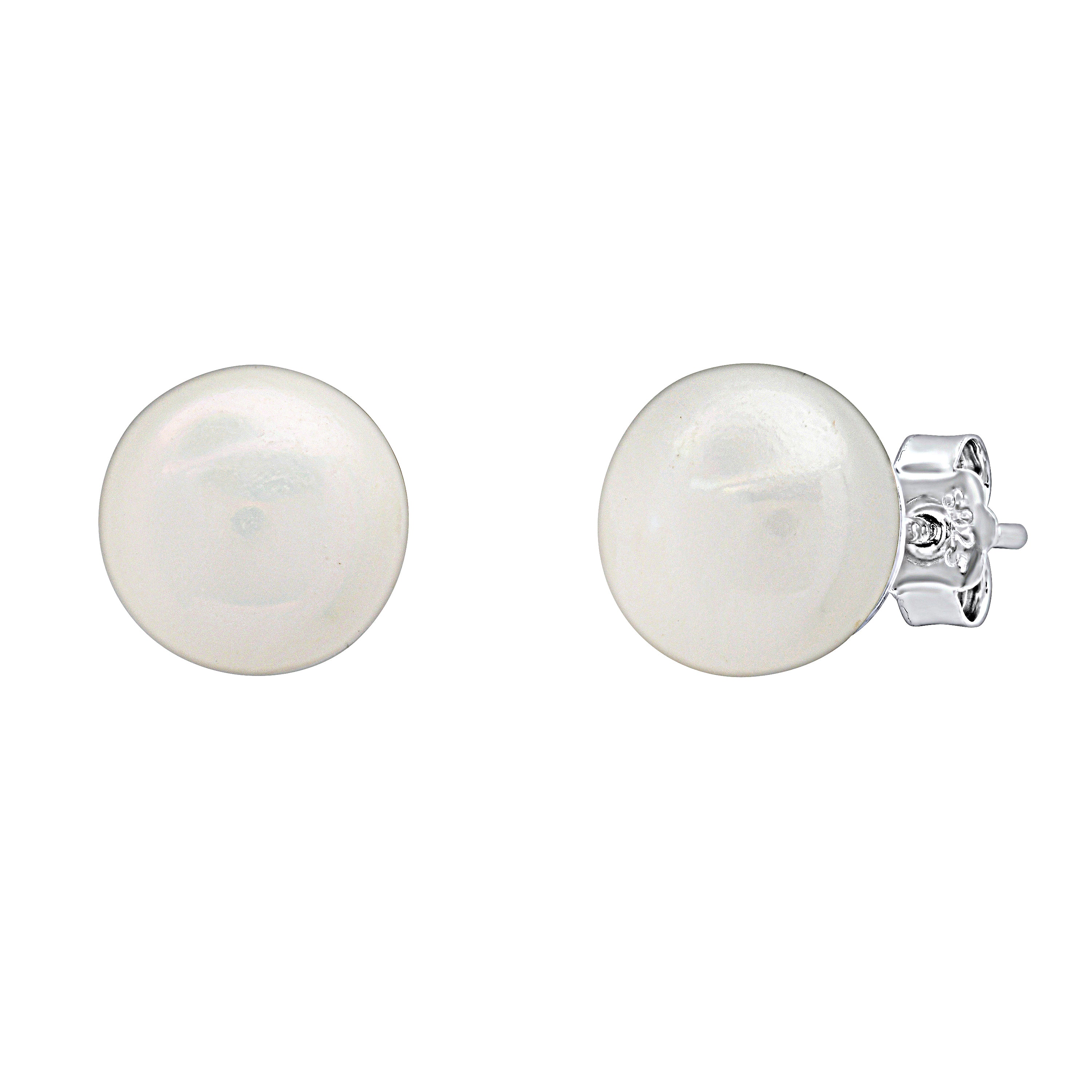10 mm Round Genuine Freshwater Pearl Ladies Ball Stud Earrings 925 Sterling Silver