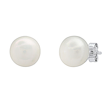 10 mm Round Genuine Freshwater Pearl Ladies Ball Stud Earrings 925 Sterling Silver