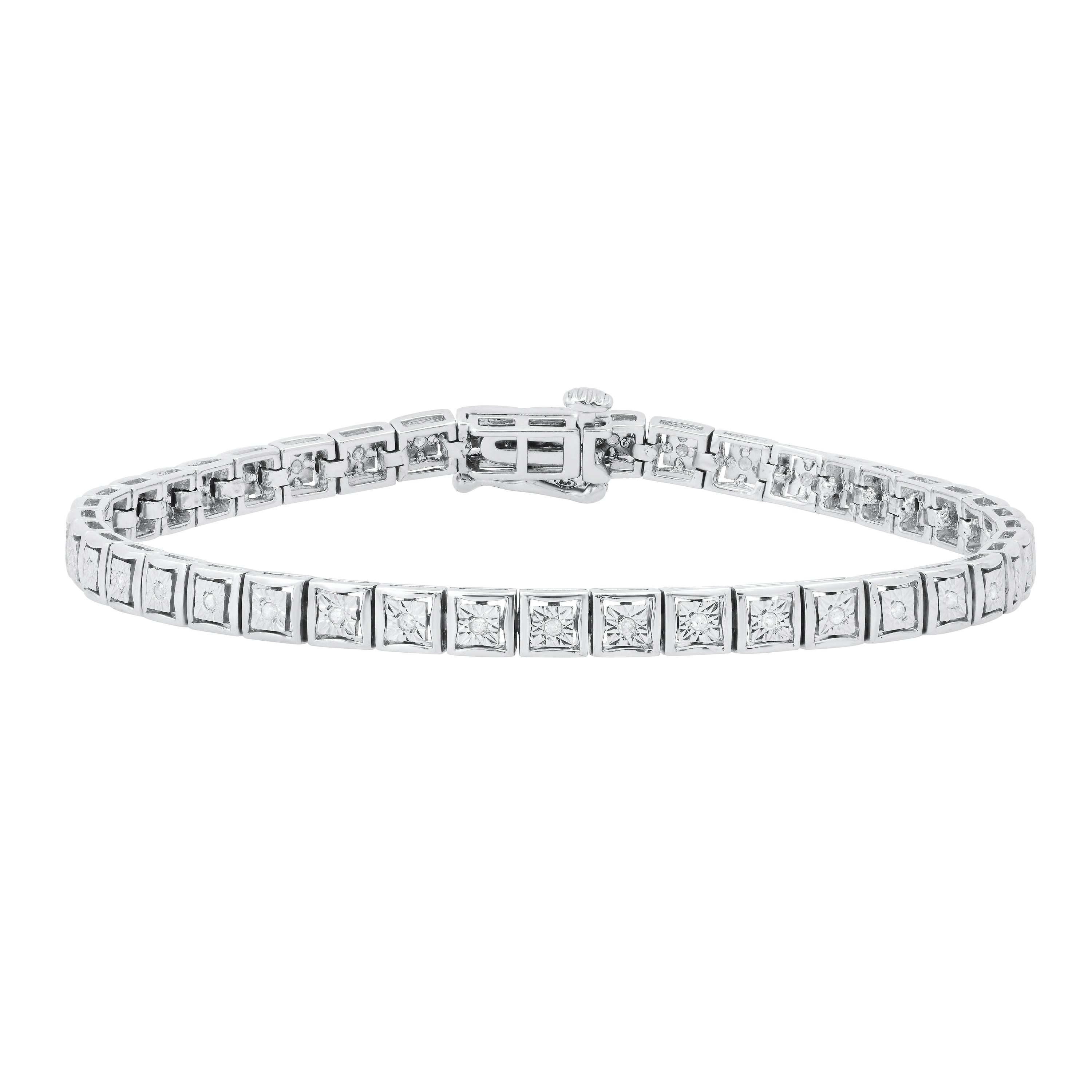 0.25 Carat (ctw) Round White Diamond Modern Square Tennis Bracelet 1/4 CT | 925 Sterling Silver