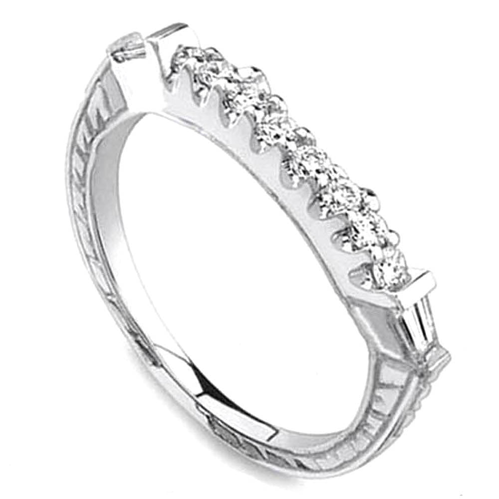 1.50 Carat (ctw) 14k White Gold Round & Baguette Diamond Ladies Bridal Engagement Ring Set with Matching Band