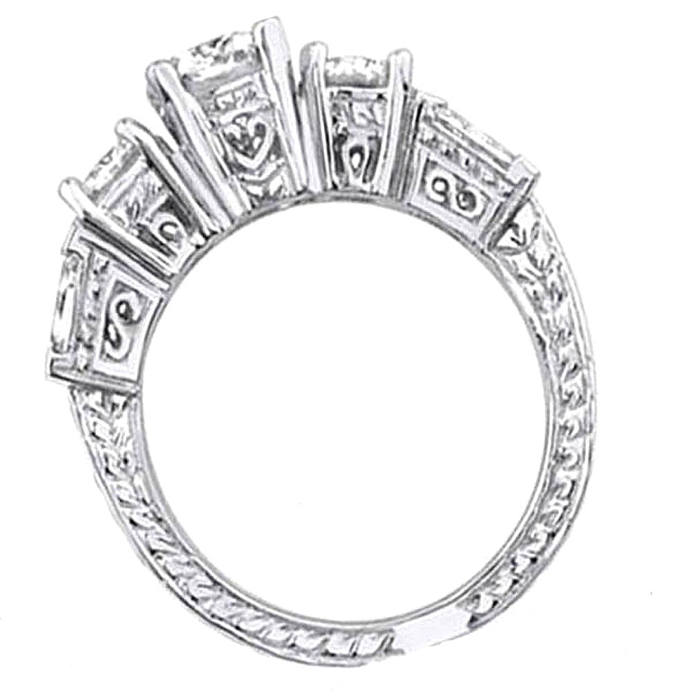 1.50 Carat (ctw) 14k White Gold Round & Baguette Diamond Ladies Bridal Engagement Ring Set with Matching Band