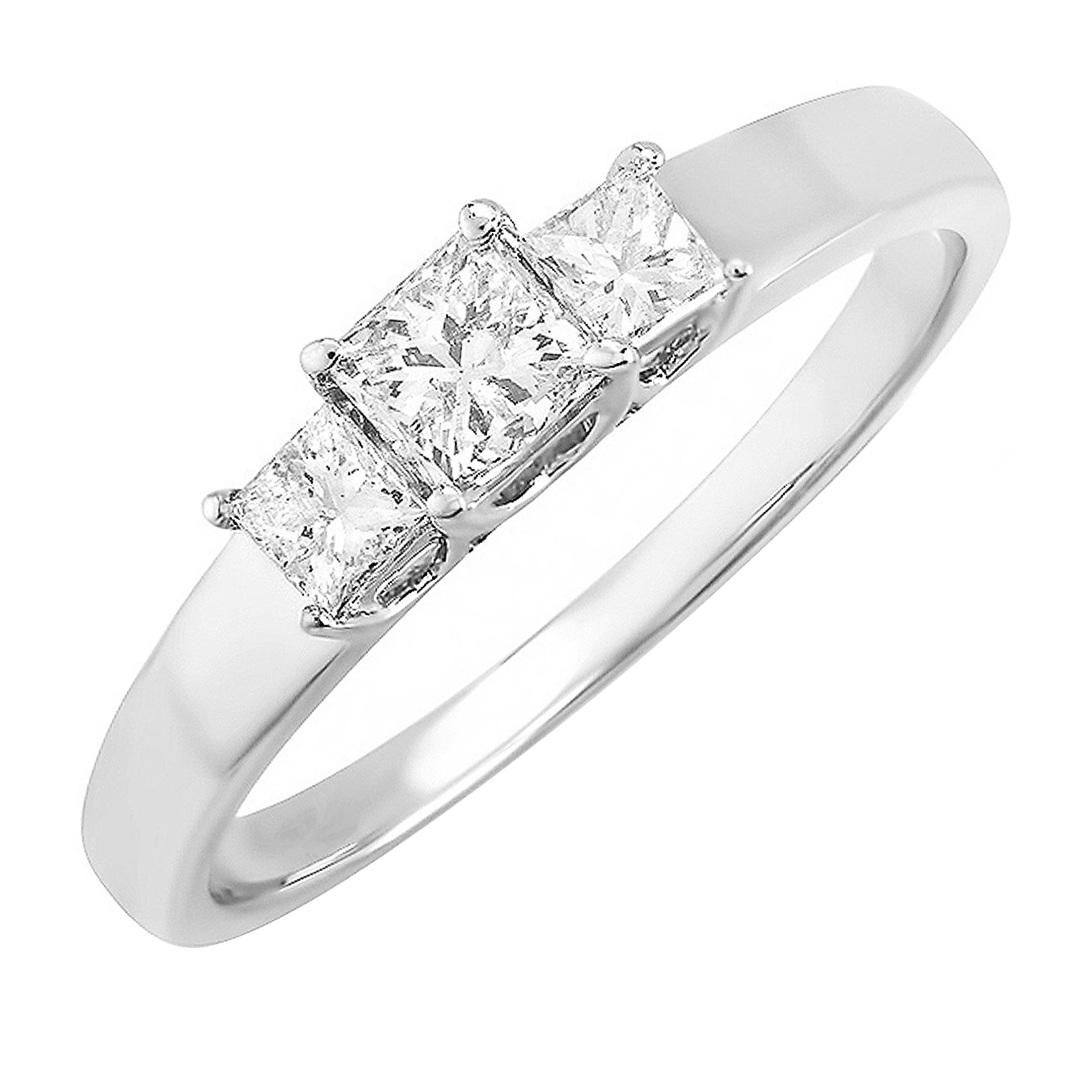 0.60 Carat (ctw) 14k White Gold Princess Diamond Ladies Bridal 3 Stone Engagement Ring