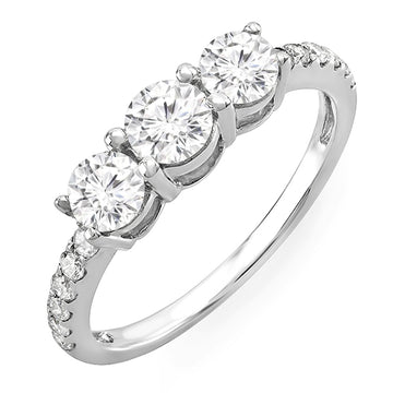 0.90 Carat (ctw) 14k White Gold Brilliant Round Diamond 3 Stone Engagement Bridal Ring