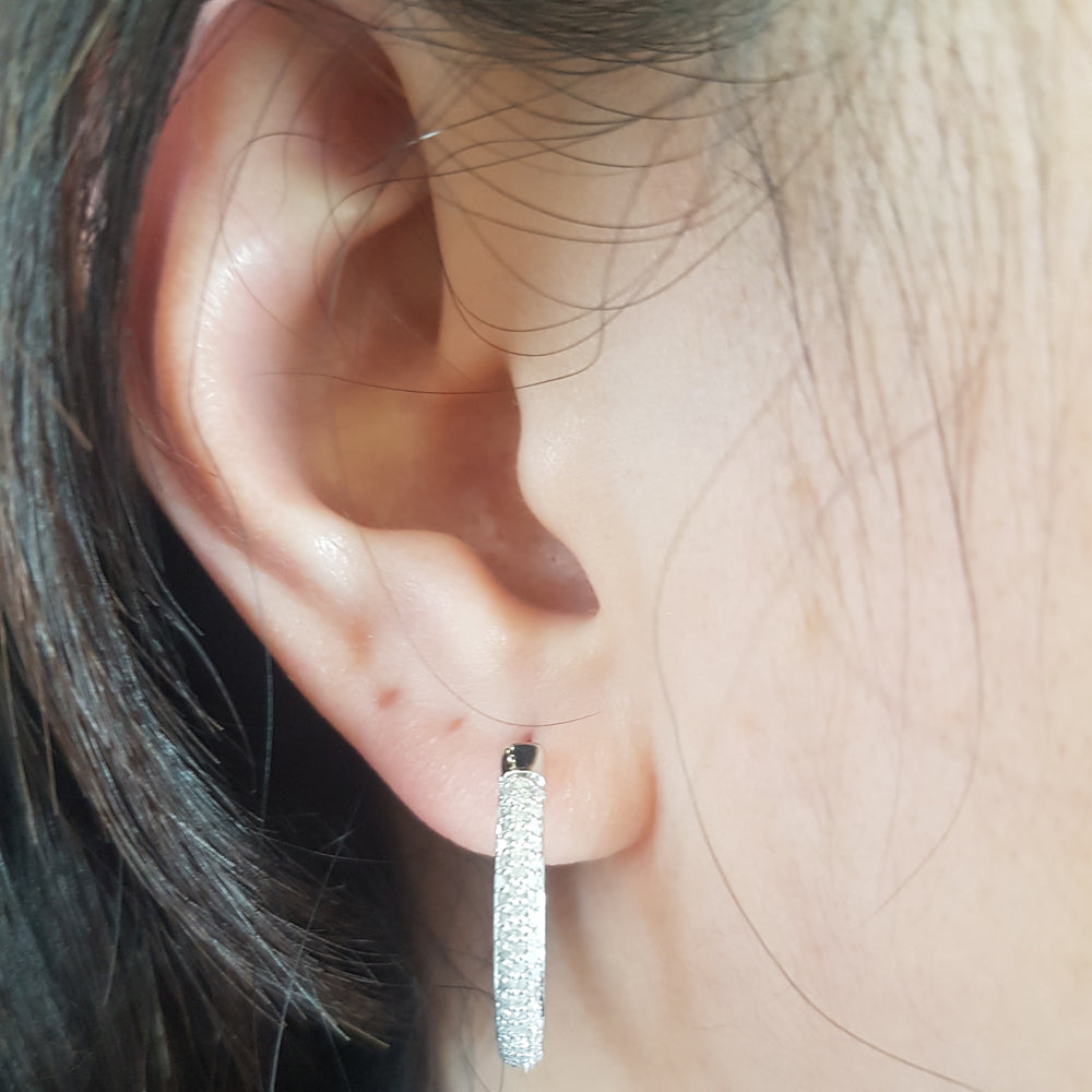 0.80 Carat (ctw) Sterling Silver Ladies Hoop Pave Set Diamond Earrings