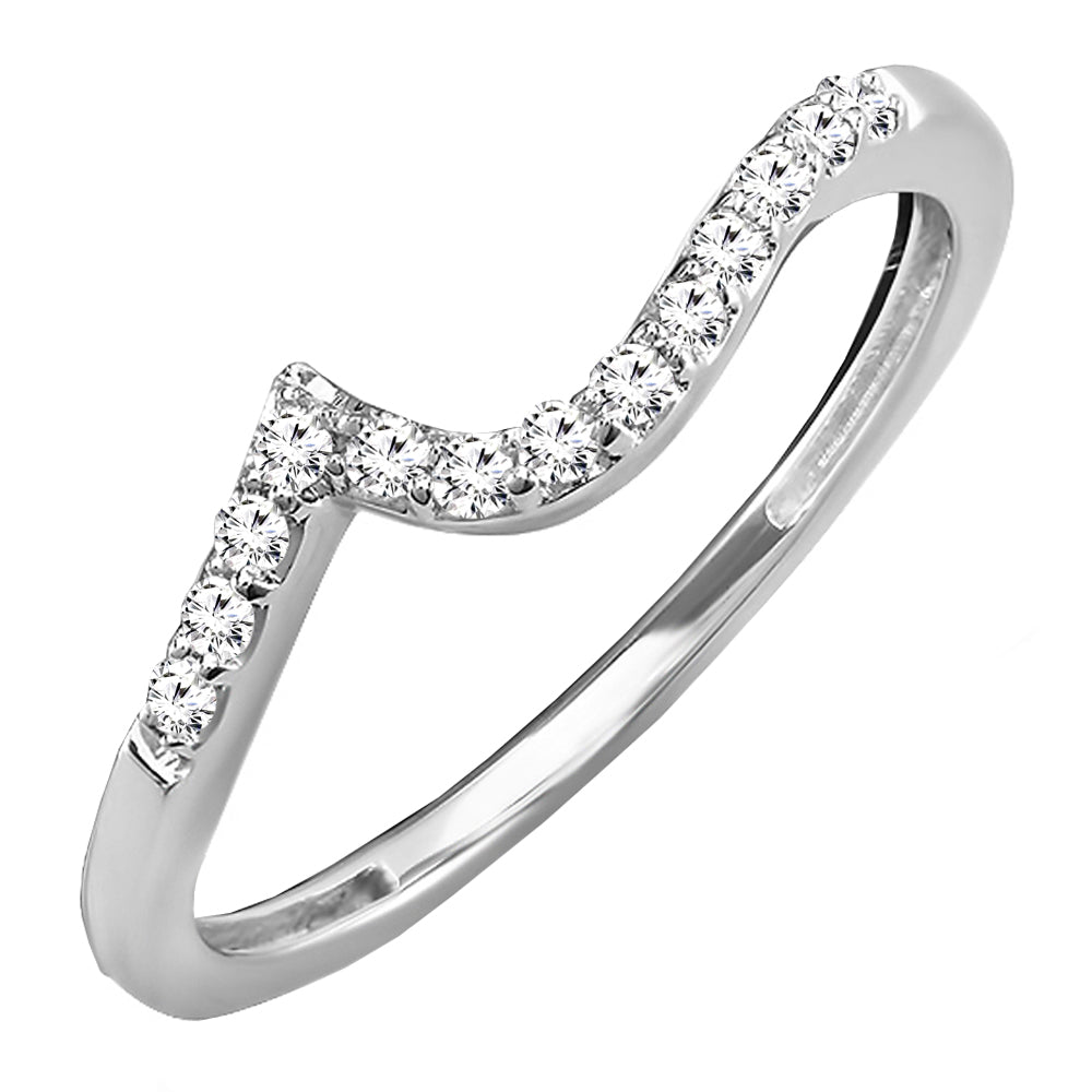 0.12 Carat (ctw) 14K White Gold Round Diamond Ladies Stackable Wedding Contour Band Guard Ring