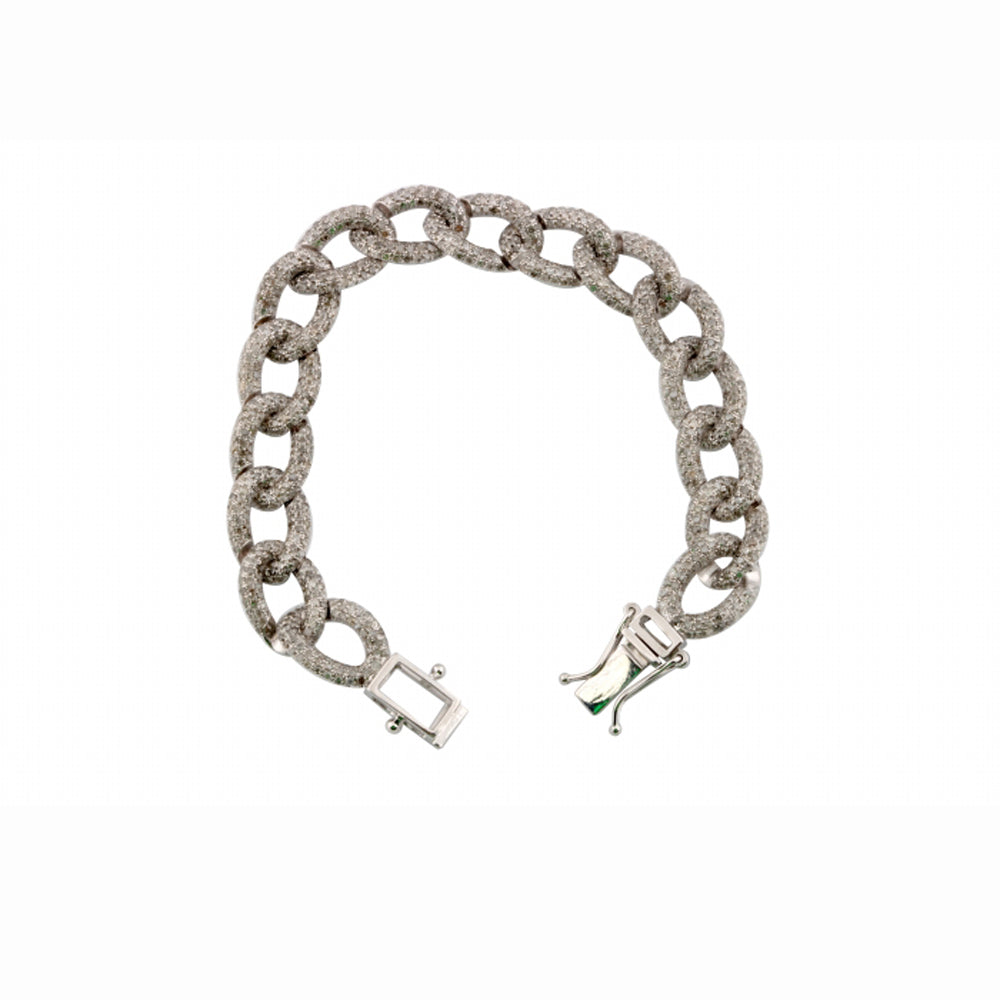 6.55 Carat (ctw) Round White Diamond Men's Cuban Link Chain Bracelet Sterling Silver