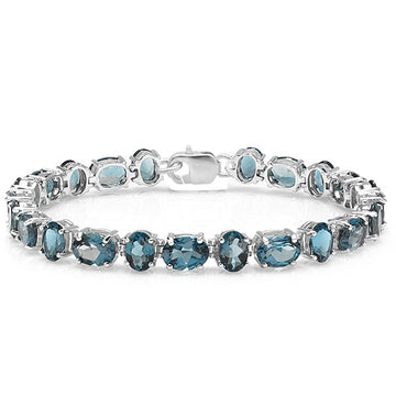 30.00 CT Real Oval Cut Genuine Blue Topaz 925 Sterling Silver Tennis Bracelet (6 MM Width x 7.5 Inch Length)