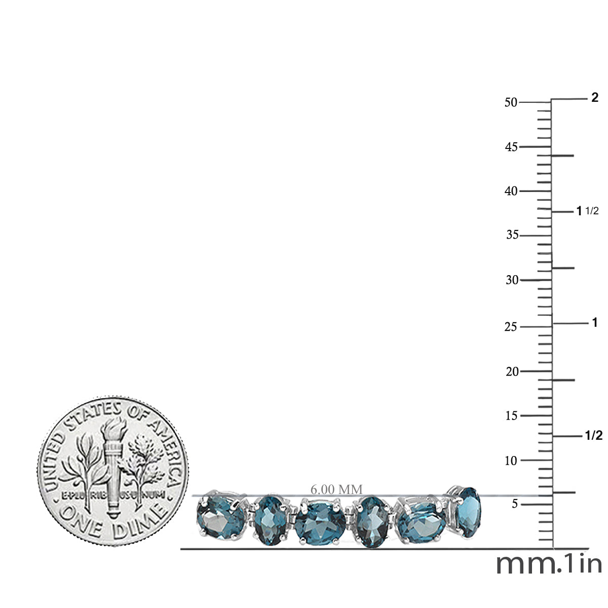 30.00 CT Real Oval Cut Genuine Blue Topaz 925 Sterling Silver Tennis Bracelet (6 MM Width x 7.5 Inch Length)