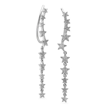 0.25 Carat (ctw) 14K White Gold Round White Diamond Ladies Stars Dangling Drop Earrings 1/4 CT