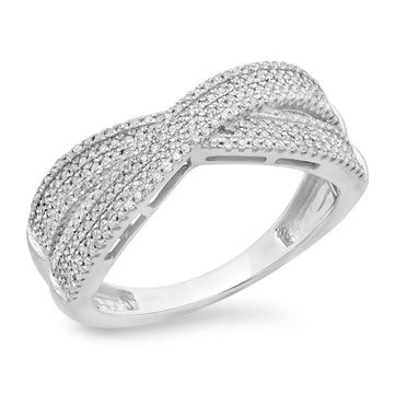 0.35 Carat (ctw) 14K White Gold Round White Diamond Ladies Crossover Swirl Anniversary Wedding Band Stackable Ring 1/3 CT